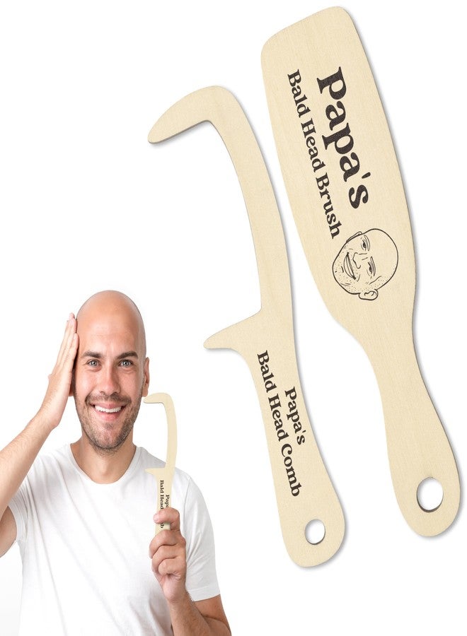 BkeeCten Funny Gifts For Man - 2pcs Dad's Bald Head Brush and Comb Funny Bald Man Grooming Tool Gag Gift Wooden Hairless Combing Head Brush and Comb No Teeth Set Prank Dad's Birthday Novelty Joke - Image 1